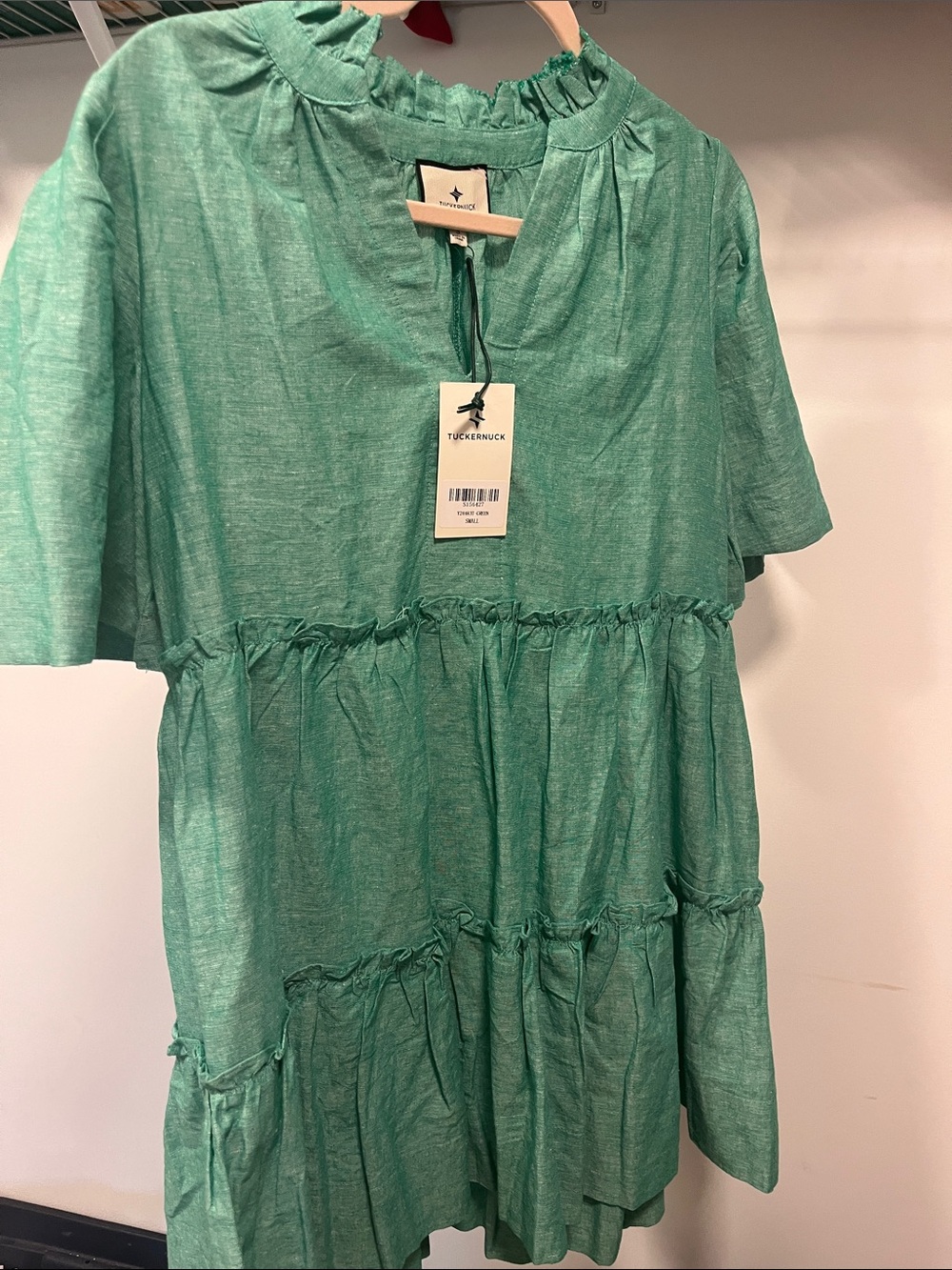 Tuckernuck Tiered V-Neck Mini Dress in Teal Green - Picture 2 of 4